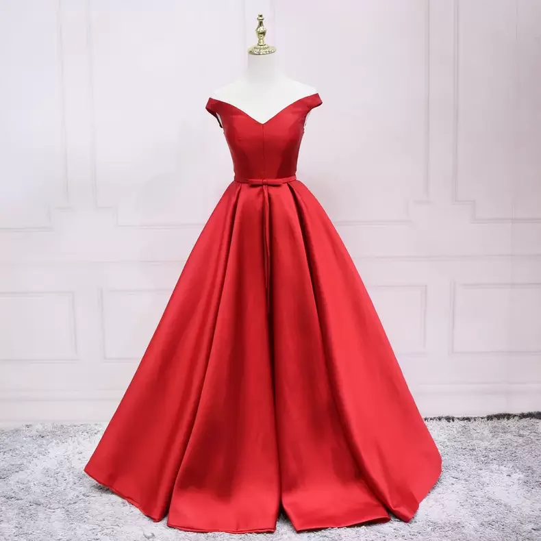 Special Price wool dressElegant Off The Shoulder Red Satin Prom Dress s29
