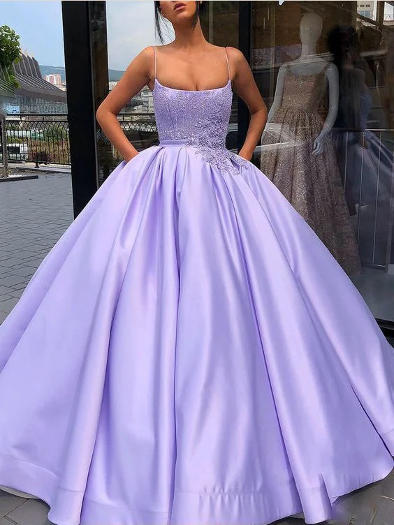 Price Drop Luxury Prom Dresses with Spaghetti Straps Beading Ball Gown Long Lilac Prom Dress JKL1505