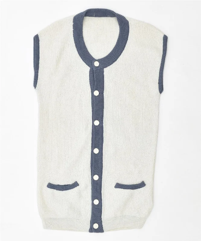 Time-Limited Offer casual hoodie for menVINTAGE Womens Sleeveless Cardigan Sweater UK 16 Large White Colourblock