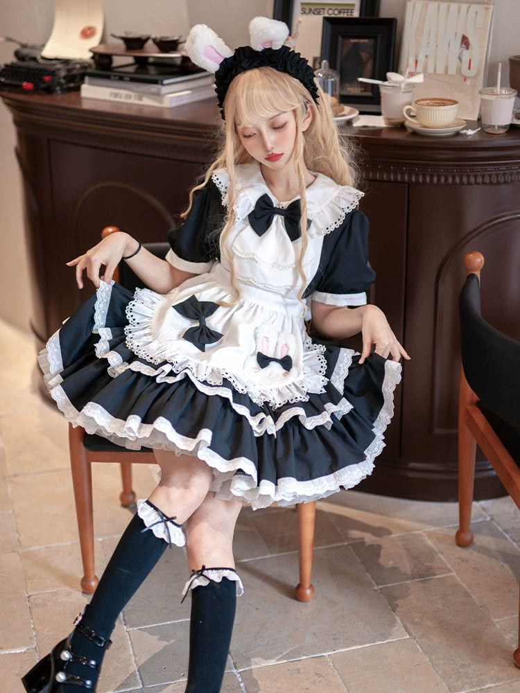 Must-Have Deals flowy maxi dressOCELOT~Leopard Bunny~Classic Maid Lolita OP with Apron and KC Must-Have Deals flowy maxi dressOCELOT~Leopard Bunny~Classic Maid Lolita OP with Apron and KC