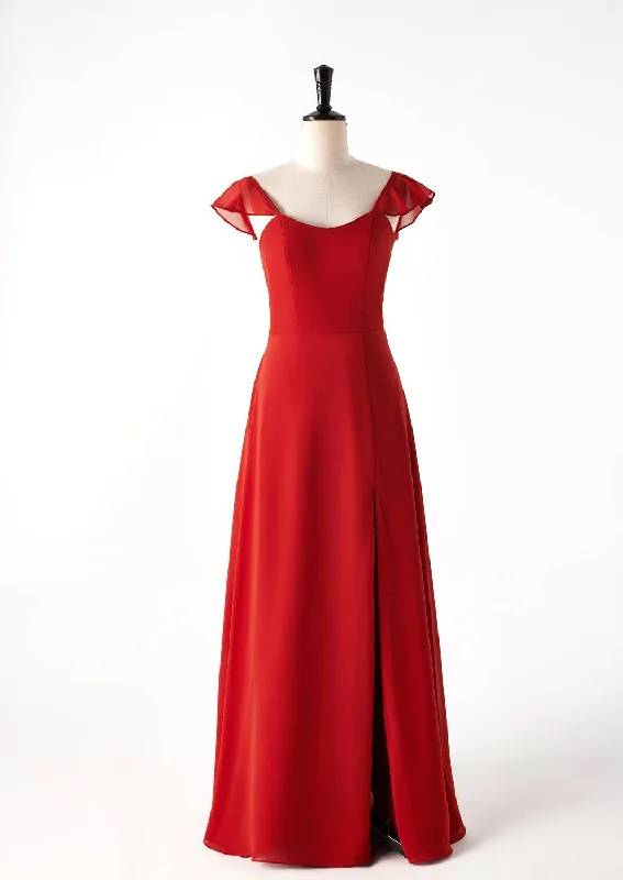 Shop and Save statement dressScoop Rust Red Chiffon Long Bridesmaid Dress