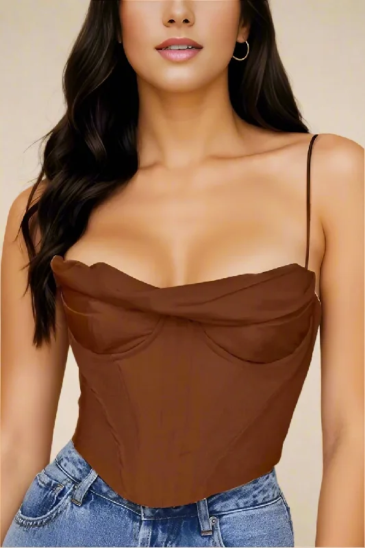 Buy Now lace dressIndi Satin Crop Top - Tan Brown
