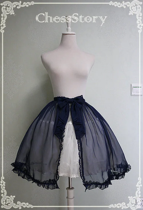 denim dressChess Story~Peach blossom And Snow~Sweet Lolita Bow Overskirt Multicolor