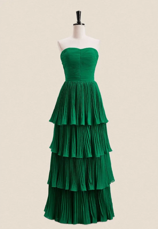 Deal Zone trendy dressEmerald Green Chiffon Ruffles Long Party Dress