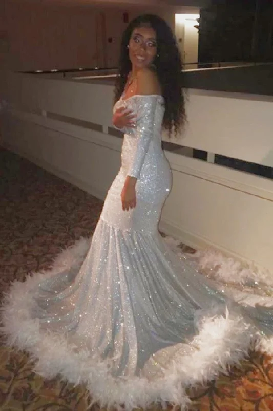 Don't Miss Sexy Long Sleeves Silvery Mermaid Prom Dress Sequins Strapless Long