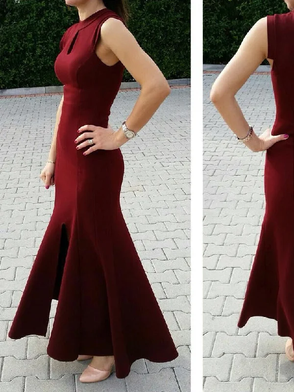Take Advantage Chic Burgundy Prom Dresses Scoop Sheath/Column Ankle-length Prom Dress/Evening Dress JKS130