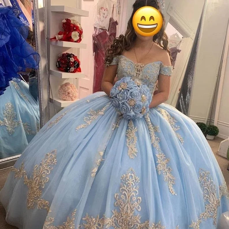 Online Only party-ready dressBaby Blue Ball Gown Quinceanera Dresses Off the Shoulder with Sleeves Sweet 16 Birthday Party Gowns Y403 Online Only party-ready dressBaby Blue Ball Gown Quinceanera Dresses Off the Shoulder with Sleeves Sweet 16 Birthday Party Gowns Y403