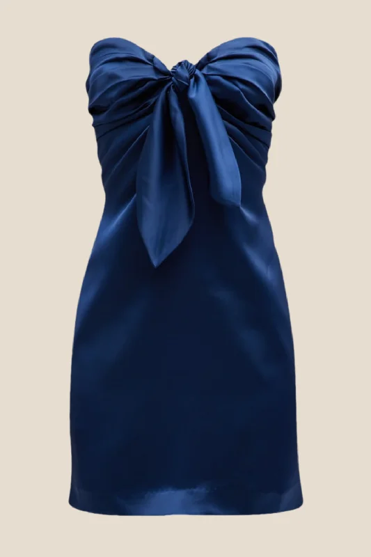 New Arrival t-shirt dressStrapless Navy Blue Tie Front A-line Short Dress