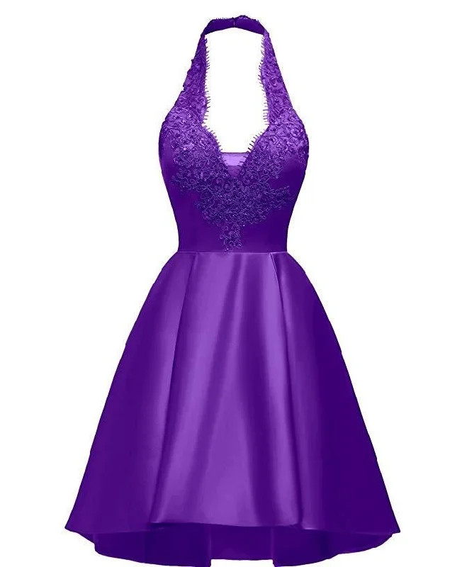 Deal Mania office dressHalter Deep V Neck Satin Appliques Purple Backless Pleated A Line Homecoming Dresses Y854 Deal Mania office dressHalter Deep V Neck Satin Appliques Purple Backless Pleated A Line Homecoming Dresses Y854
