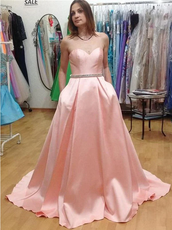 Price Smash pink prom dresses A-line Sweetheart Floor-length Satin Prom Dress Evening Dress MK245