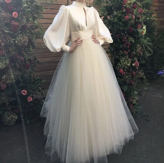 structured dressLong Sleeves Tulle Prom Dress , Chic A-line Prom Dress Y1723