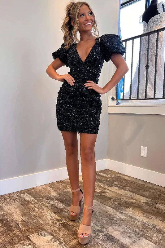 New Markdowns fitted bodycon dressBlack Sequin V-Neck Short Sleeve Homecoming Dress Bodycon Party Y145 New Markdowns fitted bodycon dressBlack Sequin V-Neck Short Sleeve Homecoming Dress Bodycon Party Y145