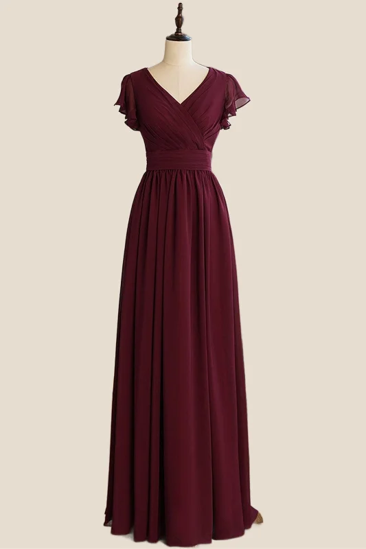 Bargain Blast summer floral dressRuffle Sleeves Burgundy Chiffon Long Bridesmaid Dress Bargain Blast summer floral dressRuffle Sleeves Burgundy Chiffon Long Bridesmaid Dress