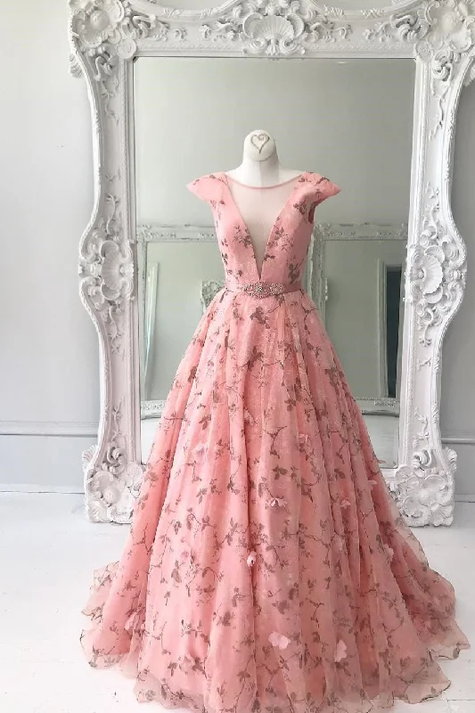 Big Discounts Pink 3d Floral Lace Long Prom Dresses Formal Dress Evening Gowns JKG028