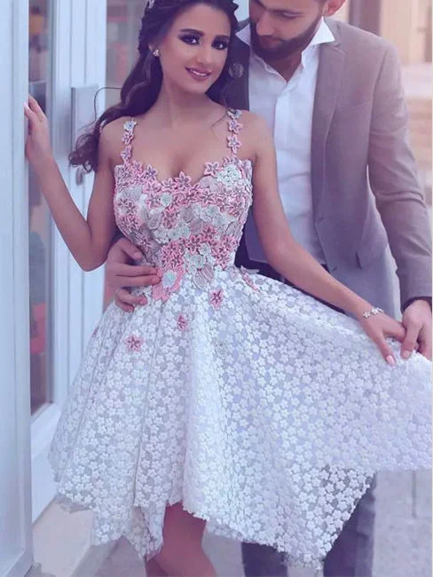 Early Access Lace Beautiful Homecoming Dresses Spaghetti Straps Short Prom Dress Party Dress JK691