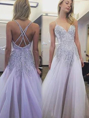 Price Cut Sexy Prom Dresses Spaghetti Straps A Line Floor-length Lavender Long Prom Dress JKL734