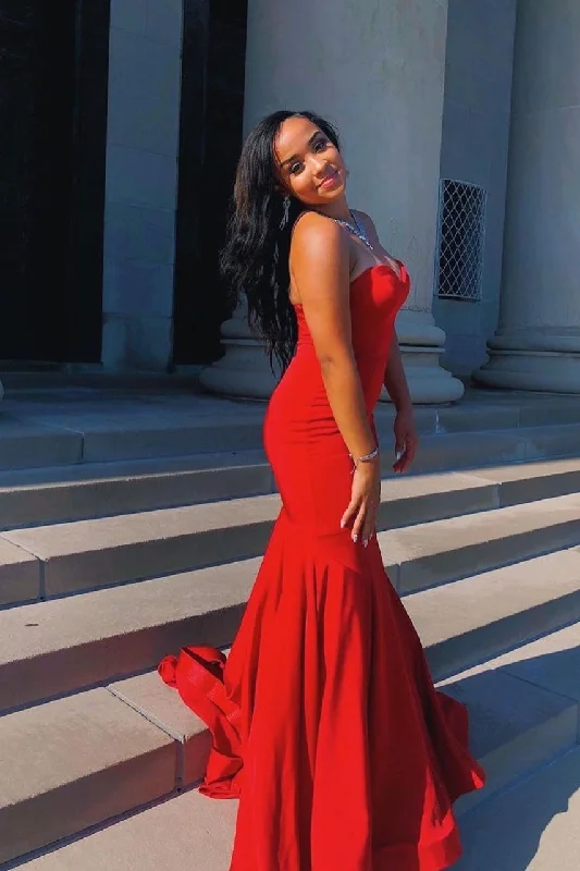 Super Bargain Sexy Red Sweetheart Chiffon Mermaid Prom Dress Long