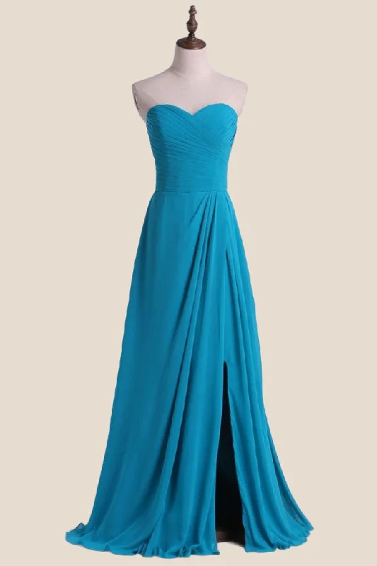 Lowest Prices denim dressStrapless Blue Chiffon A-line Long Bridesmaid Dress