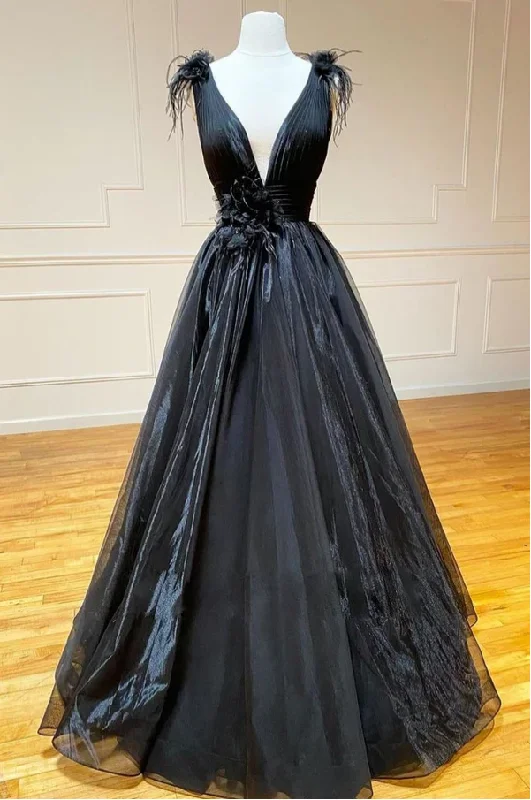 Big Savings evening dressDeep V Neck Long Prom Dress Balck Charming Prom Dress Y16