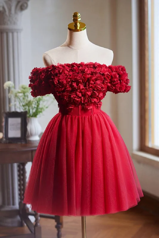 New Markdowns classic fit-and-flare dressOff the Shoulder Red 3D Flowers Short Dress New Markdowns classic fit-and-flare dressOff the Shoulder Red 3D Flowers Short Dress