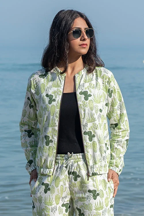 Take Advantage lightweight winter coatOkhai 'Floraison' Pure Cotton Hand Block Printed Bomber Jacket