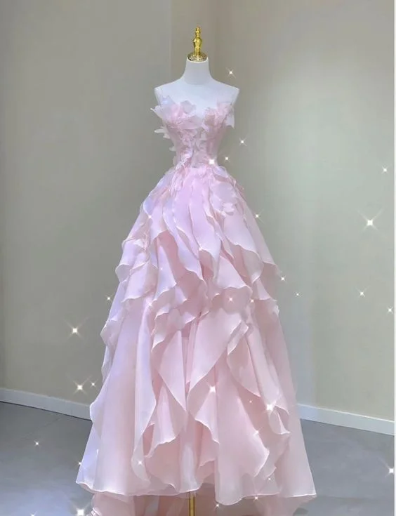 casual dressDreamy Pink Ruffles Princess Dress,Pink Ball Gown Y1971