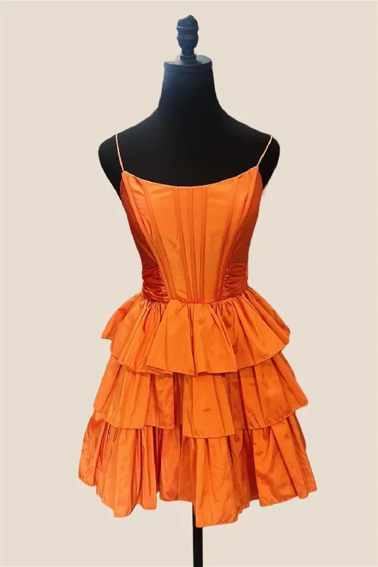 Steals and Deals puff sleeve dressStraps Orange Ruffles A-line Taffeta Short Dress Steals and Deals puff sleeve dressStraps Orange Ruffles A-line Taffeta Short Dress