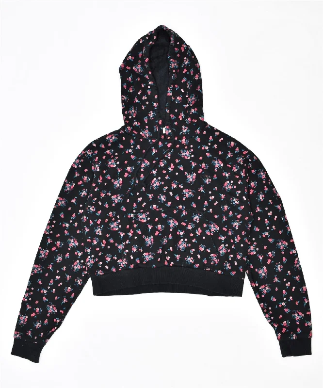 Unmissable Offer casual pullover hoodieVANS Womens Crop Hoodie Jumper UK 10 Small Black Floral Cotton