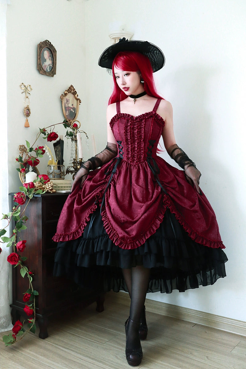 Discount Deals silk dressMoonlit Fragrance~Red Night Hunt~Classic Lolita Jumper Dress Wine Red JSK Discount Deals silk dressMoonlit Fragrance~Red Night Hunt~Classic Lolita Jumper Dress Wine Red JSK