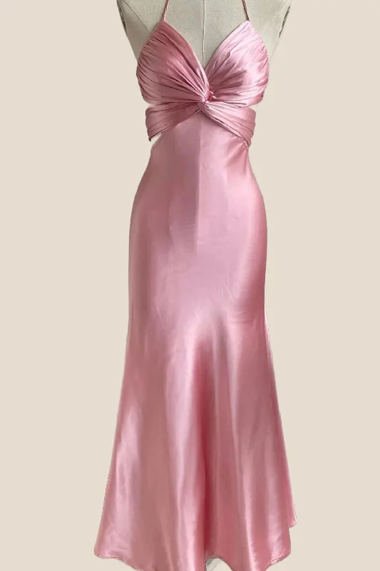 Blowout Sale bohemian dressTwist Pink Cutout Halter Midi Dress