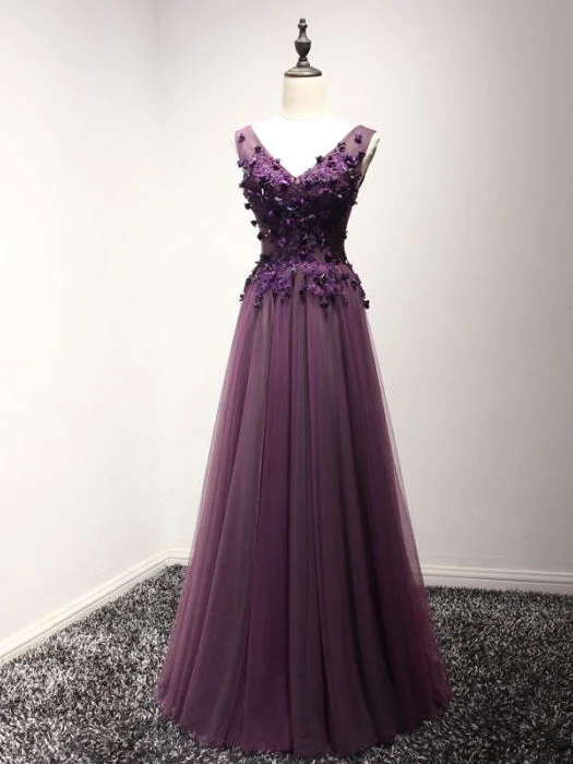 Act Fast Chic Prom Dresses Appliques V-neck Lace-up Floor-length Prom Dress/Evening Dress JKL261