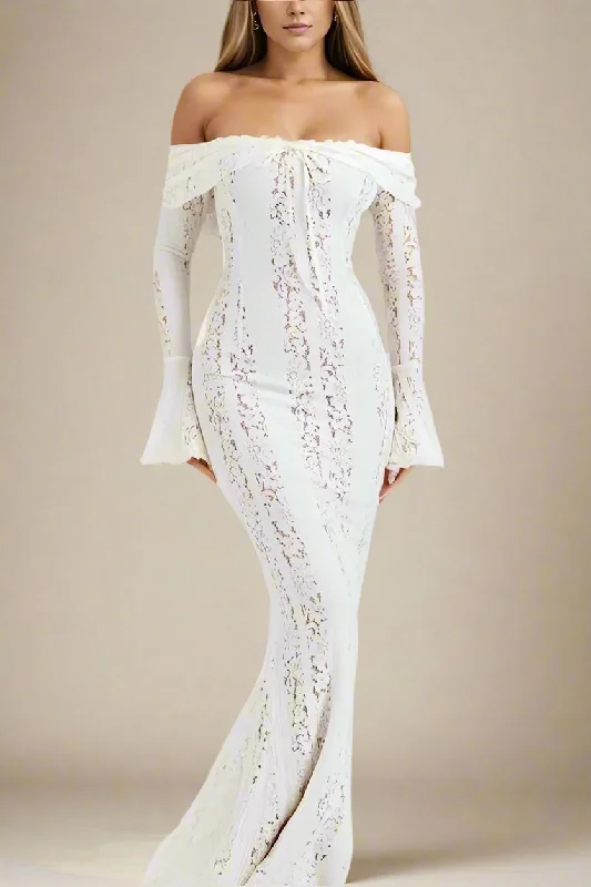 Reduced Prices classic fit-and-flare dressRose Long Sleeve Bodycon Maxi Dress - Pearl White Reduced Prices classic fit-and-flare dressRose Long Sleeve Bodycon Maxi Dress - Pearl White