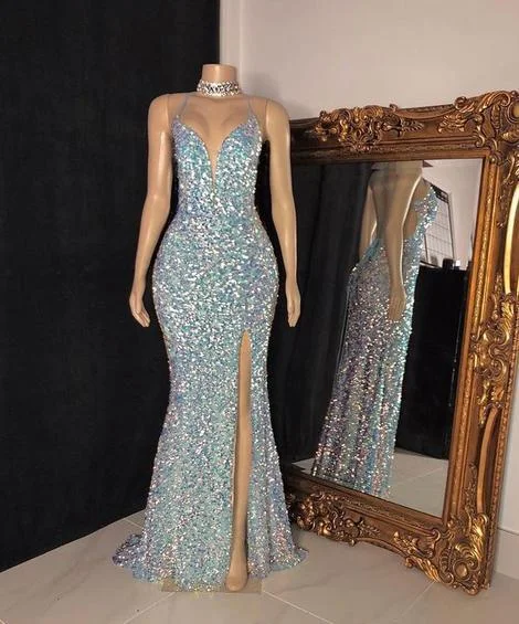 Inventory Reduction floral dressSexy Sequins Sleeveless Mermaid Prom Dresses Y574