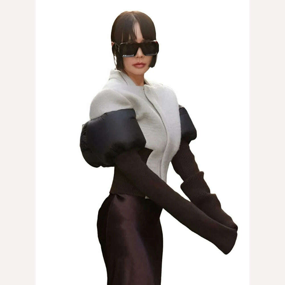 Special Price trendy bomber coatDEAT Fashion Women's Color Block Jackets Long Sleeve Zipper Collarless Slim Short Patchwork Short Coat Spring 2024 New 7AB3106
