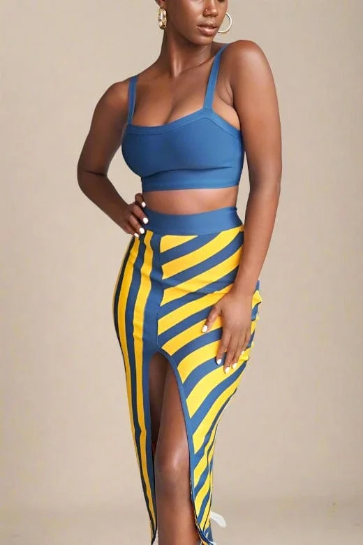Final Sale winter dressNadia Bandage Crop Top and Midi Skirt Set - Royal Blue