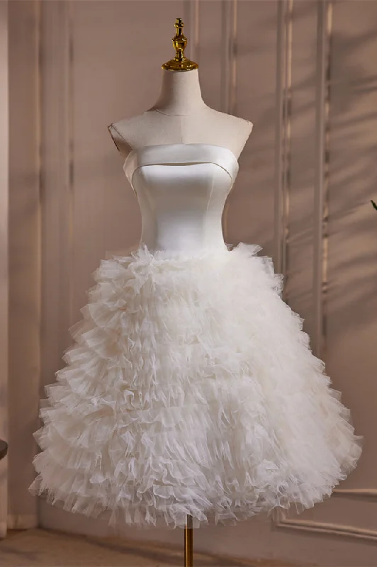 Year-End Clearance oversized dressStrapless Ivory Satin and Ruffles Princess Dress
