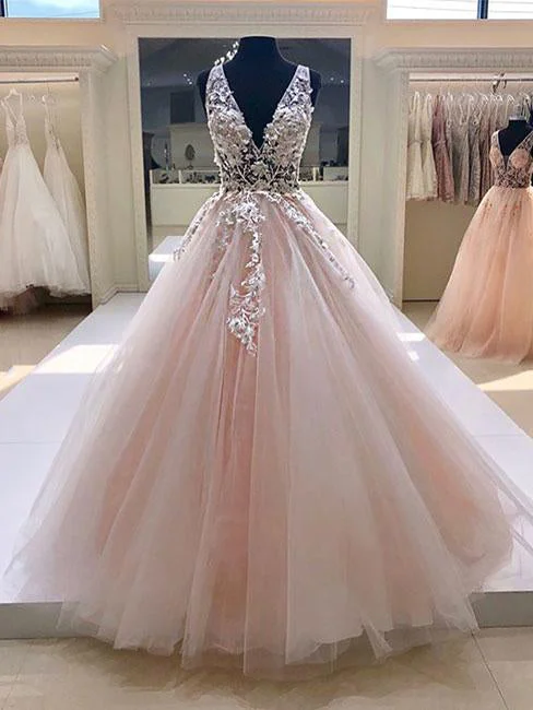 Best Bargains Beautiful Prom Dresses with Straps Deep V Aline Long Blush Pink Prom Dress JKL1376
