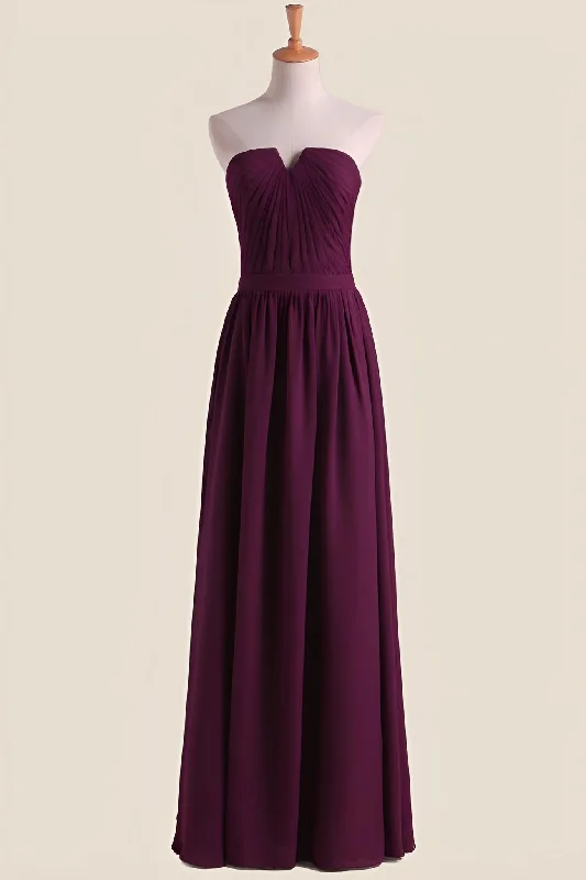Super Deal flowy dressStrapless Grape Pleated Chiffon A-line Long Bridesmaid Dress Super Deal flowy dressStrapless Grape Pleated Chiffon A-line Long Bridesmaid Dress