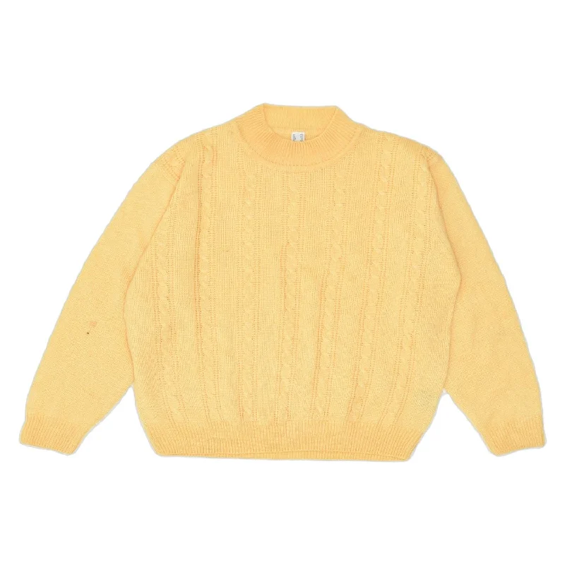 warm hoodieVINTAGE Womens Crew Neck Jumper Sweater UK 16 Large Yellow Acrylic