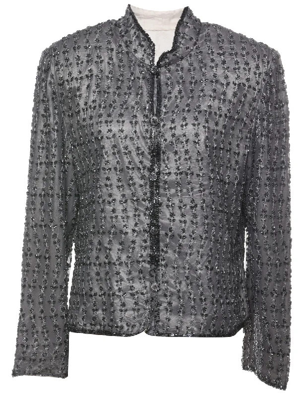 Stock Clearance windbreaker jacketBeaded Grey Floral Evening Jacket - L