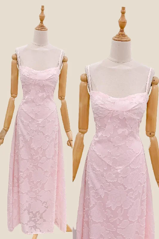 Deal of the Week shift dressSpaghetti Straps Pink Embroidery Long Dress