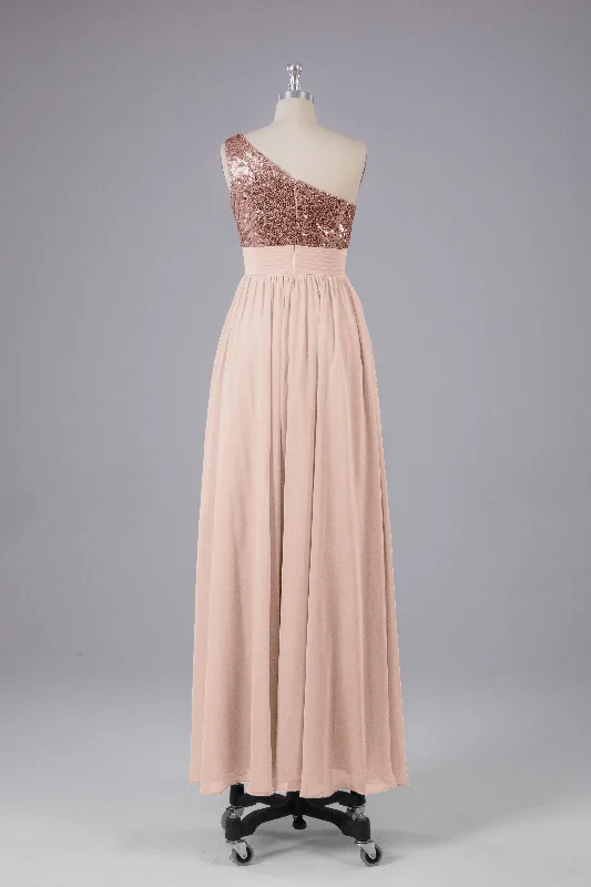 Weekend Flash Sale Beautiful  Sequins One-Shoulder Bridesmaid Dress with Pockets