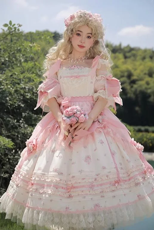 draped dressMademoiselle Pearl~Rose Garden~Elegant Lolita Dress Bridal Floral Dress