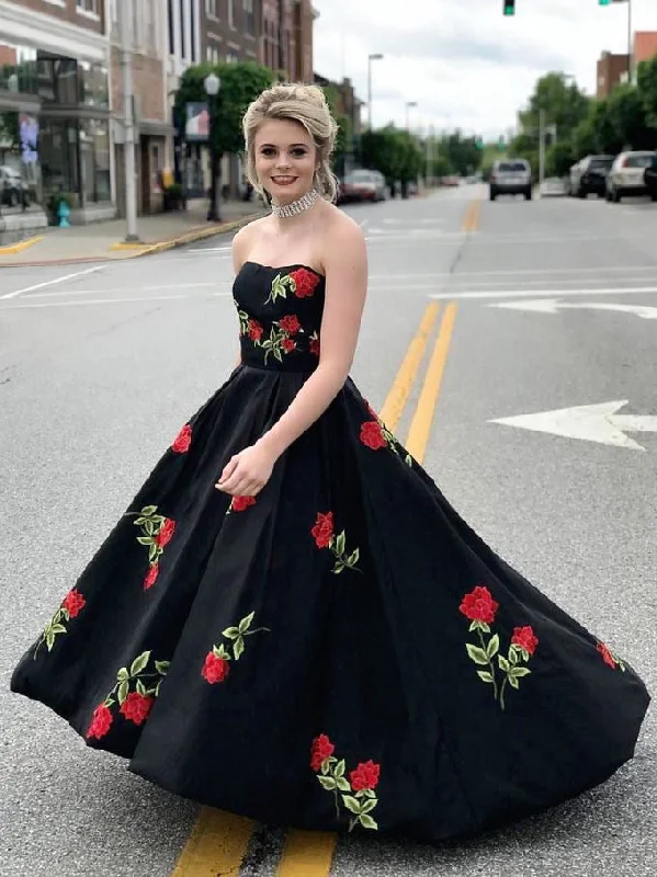 Savings Galore Black Prom Dresses Sweetheart A-line Embroidery Long Simple Prom Dress JKL954