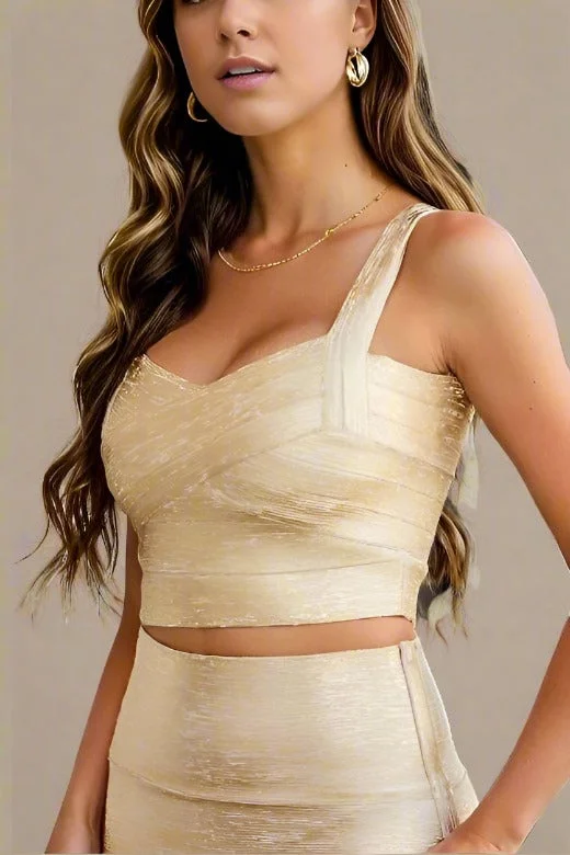 Doorbuster Deal relaxed fit dressJay Bandage Crop Top - Gold
