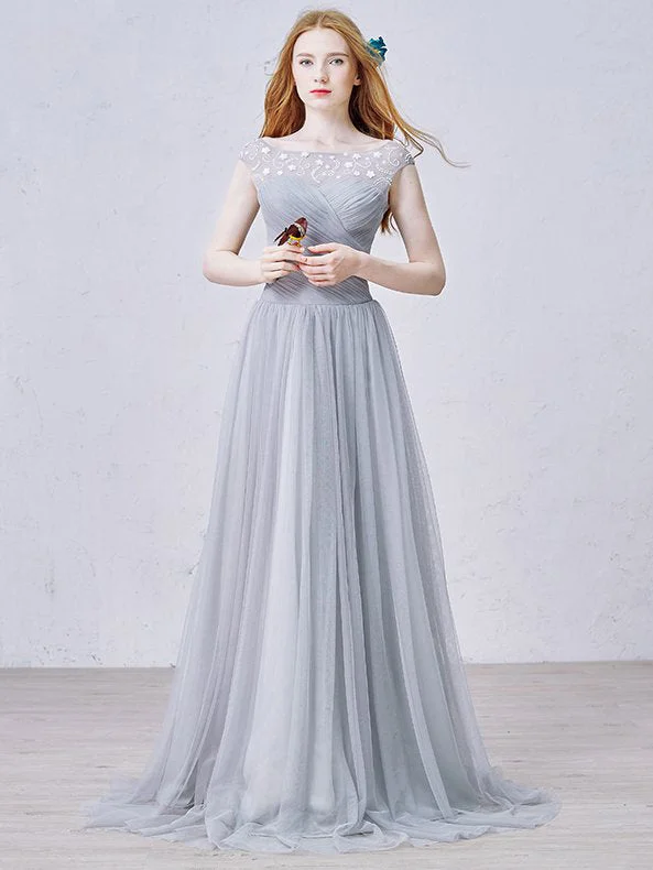 Weekend Deal Chic Prom Dresses A-line Floor-length Silver Long Prom Dress/Evening Dress JKL255