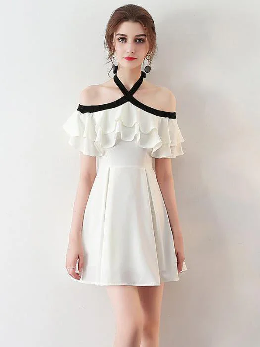 Unmissable Offer Chic Homecoming Dress Halter Flouncing A-line Chiffon Short Prom Dress Sexy Party Dress JK527