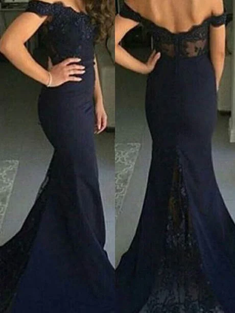 Markdowns Sexy Prom Dresses Sheath/Column Dark Navy Long Prom Dress/Evening Dress JKL051