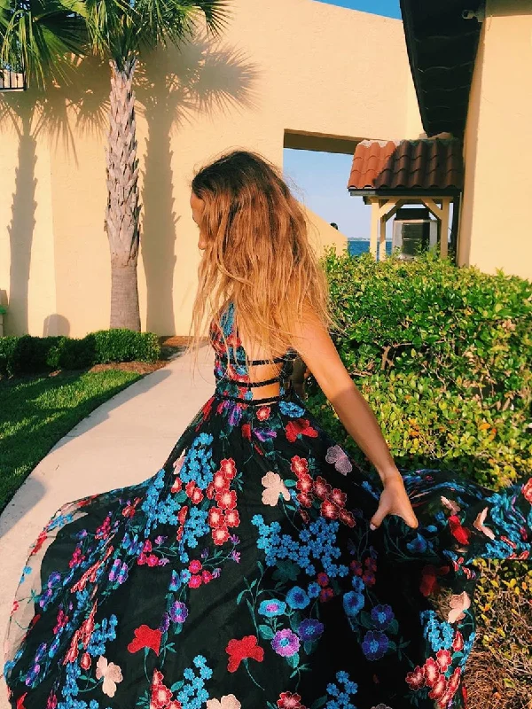 Price Buster Chic Embroidery Floral V-Neck Long Prom Evening Dress JKA018