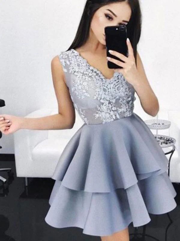 Buy More, Save More Homecoming Dress V-neck Lavender Lace Short Prom Dress Party Dress JKS043